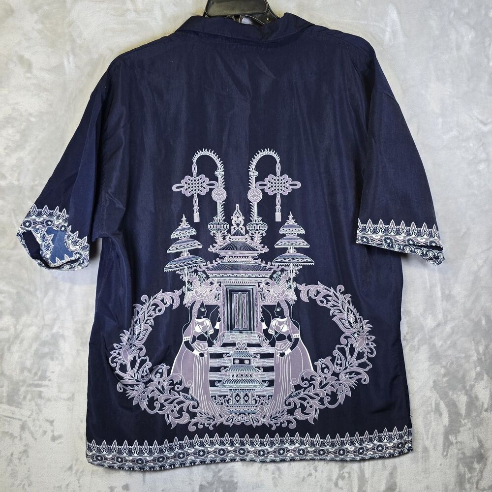 Claudio Nucci Button Down Short Sleeve Navy Blue Shirt Mens XL Aloha Embroidered